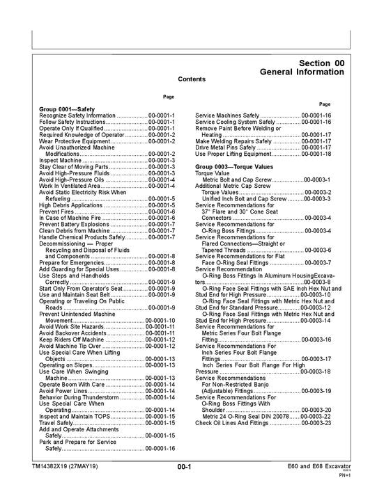 JOHN DEERE E60 E68 EXCAVATOR REPAIR SERVICE MANUAL