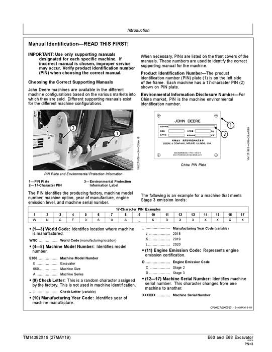 JOHN DEERE E60 E68 EXCAVATOR REPAIR SERVICE MANUAL