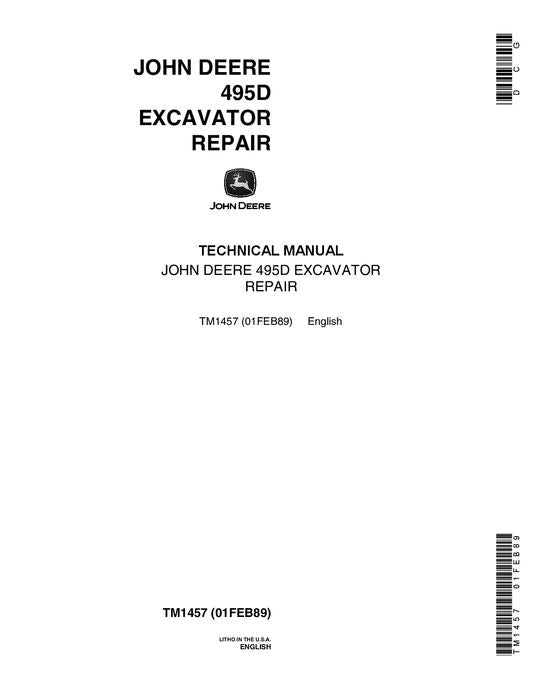 JOHN DEERE 495D EXCAVATOR REPAIR SERVICE TECHNICAL MANUAL TM1457