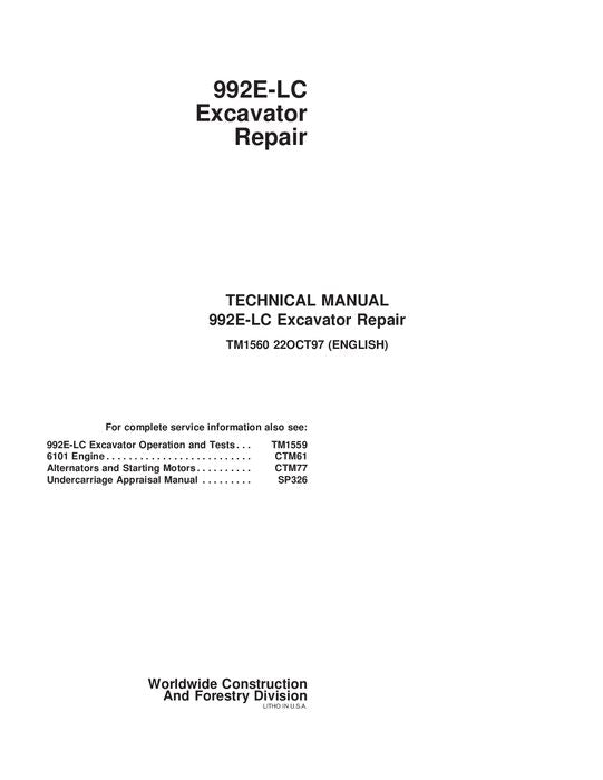 JOHN DEERE 992ELC EXCAVATOR REPAIR SERVICE MANUAL