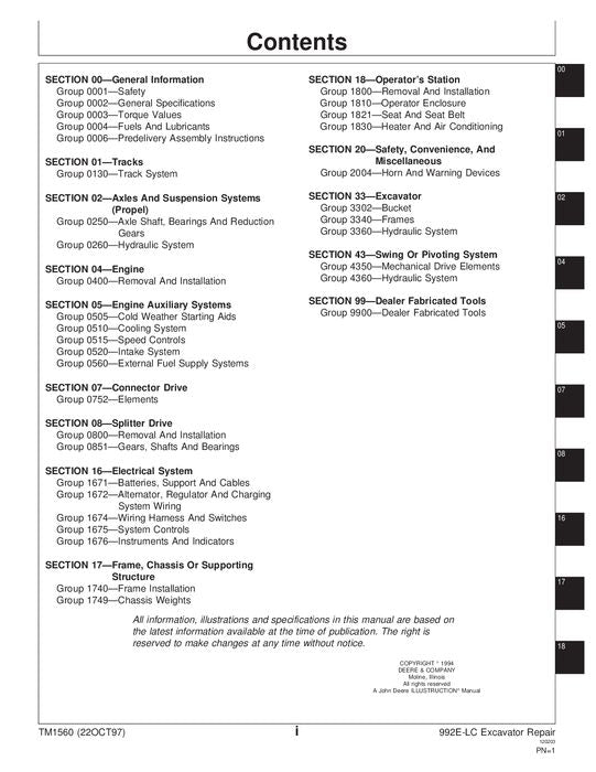 JOHN DEERE 992ELC EXCAVATOR REPAIR SERVICE MANUAL