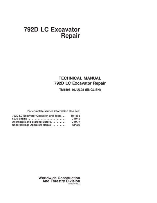 JOHN DEERE 792DLC EXCAVATOR REPAIR SERVICE MANUAL