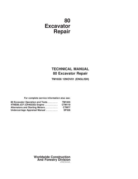 JOHN DEERE 80 EXCAVATOR REPAIR SERVICE MANUAL