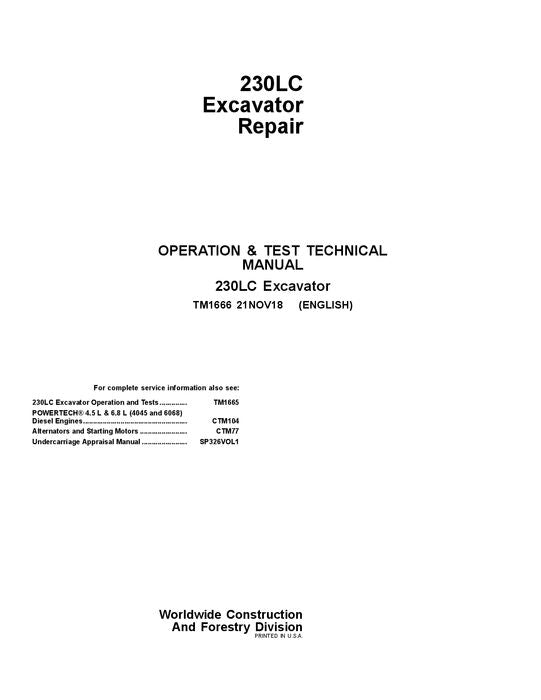 JOHN DEERE 230LC EXCAVATOR REPAIR SERVICE MANUAL