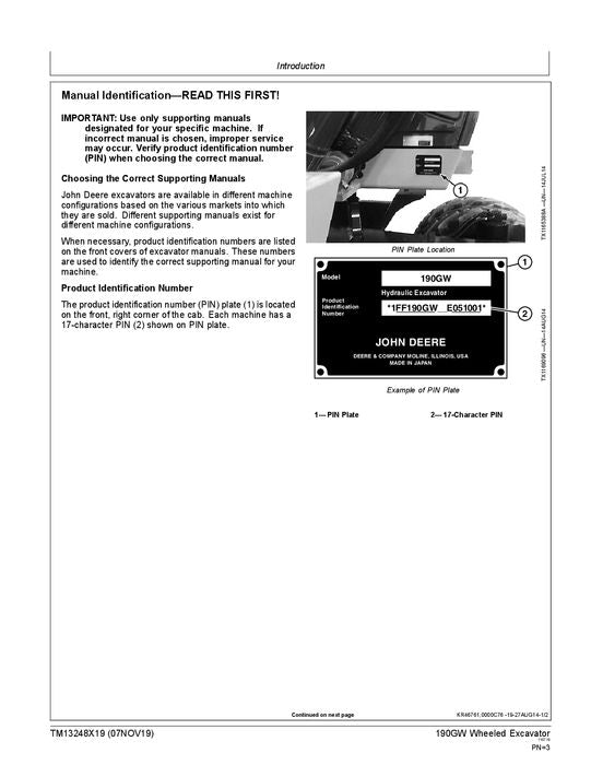 JOHN DEERE 190GW BAGGER REPARATUR-SERVICEHANDBUCH Nr. 1