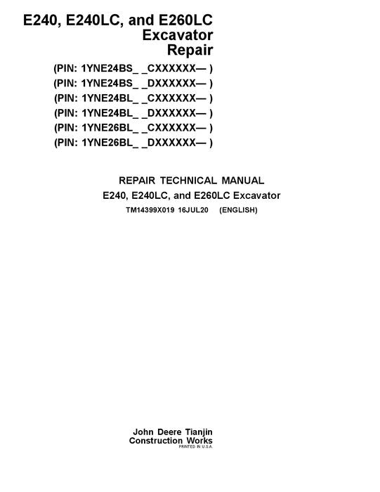 JOHN DEERE E240-II E260-II EXCAVATOR REPAIR SERVICE MANUAL