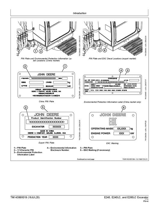 JOHN DEERE E240-II E260-II BAGGER REPARATUR-SERVICEHANDBUCH