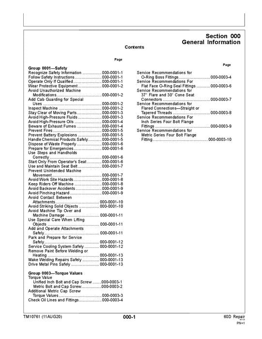 JOHN DEERE 60D EXCAVATOR REPAIR SERVICE MANUAL