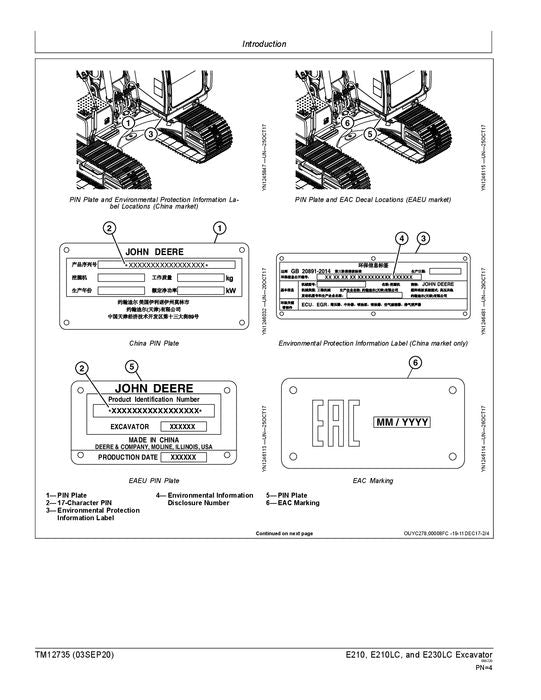 JOHN DEERE E210 E210LC E230LC EXCAVATOR REPAIR SERVICE MANUAL