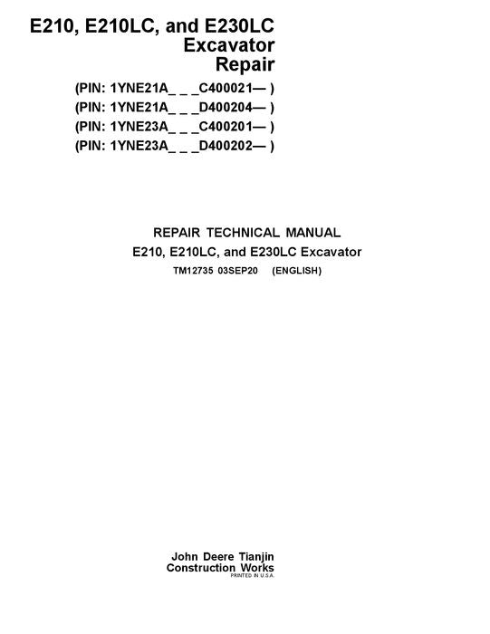 JOHN DEERE E210 E210LC E230LC EXCAVATOR REPAIR SERVICE MANUAL