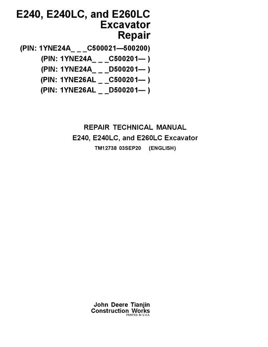 JOHN DEERE E240 E240LC E260LC EXCAVATOR REPAIR SERVICE MANUAL