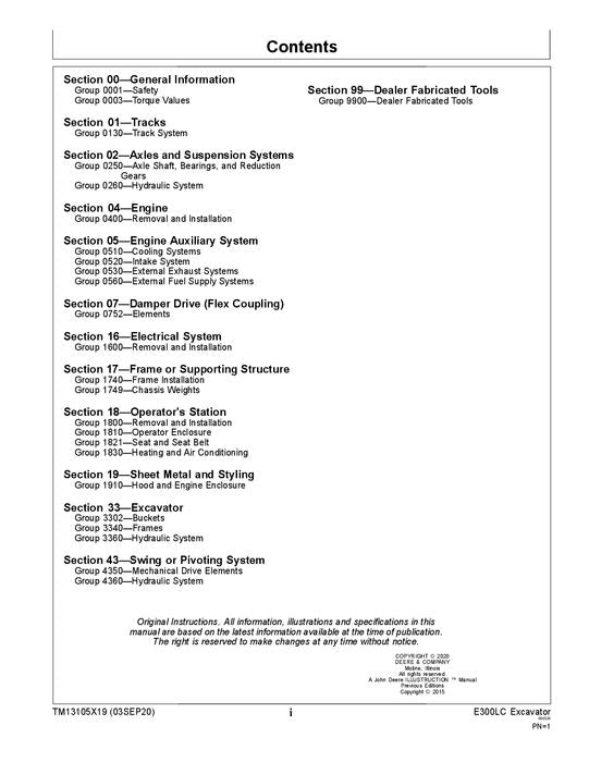 JOHN DEERE E300LC EXCAVATOR REPAIR SERVICE TECHNICAL MANUAL TM13105X19