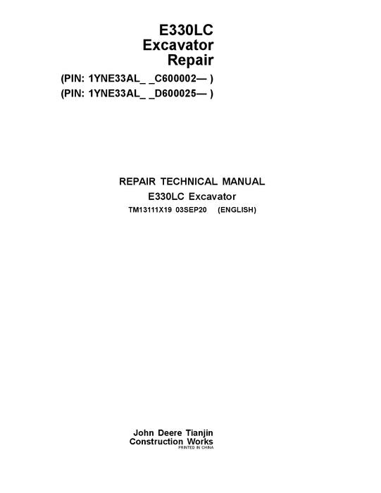 JOHN DEERE E330LC EXCAVATOR REPAIR SERVICE TECHNICAL MANUAL TM13111X19