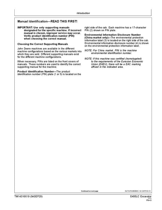 JOHN DEERE E400LC EXCAVATOR REPAIR SERVICE MANUAL