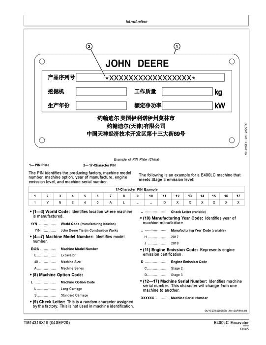 JOHN DEERE E400LC EXCAVATOR REPAIR SERVICE MANUAL