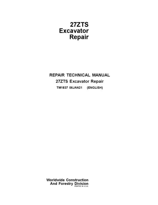 JOHN DEERE 27ZTS EXCAVATOR REPAIR SERVICE MANUAL