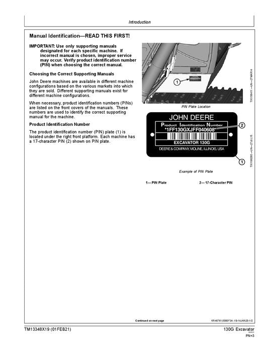 JOHN DEERE 130G EXCAVATOR REPAIR SERVICE TECHNICAL MANUAL TM13348X19 SN F040608-