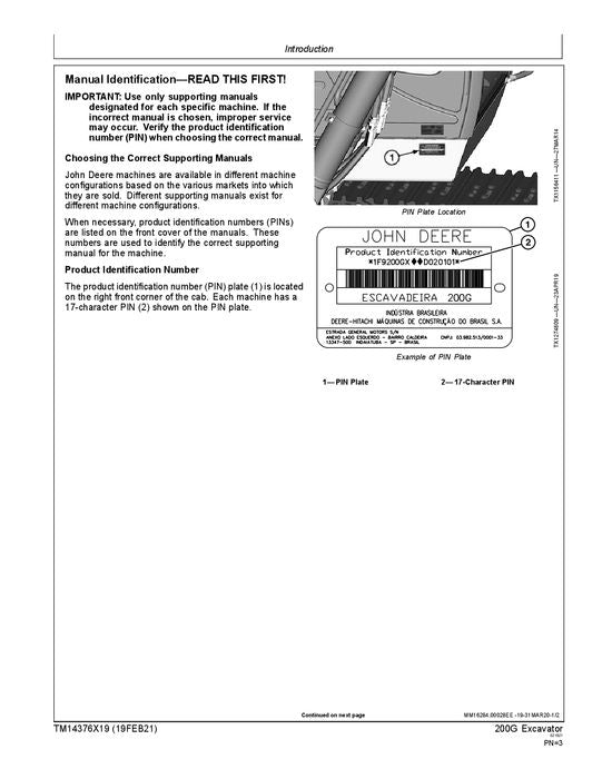 JOHN DEERE 200G EXCAVATOR REPAIR SERVICE MANUAL #1