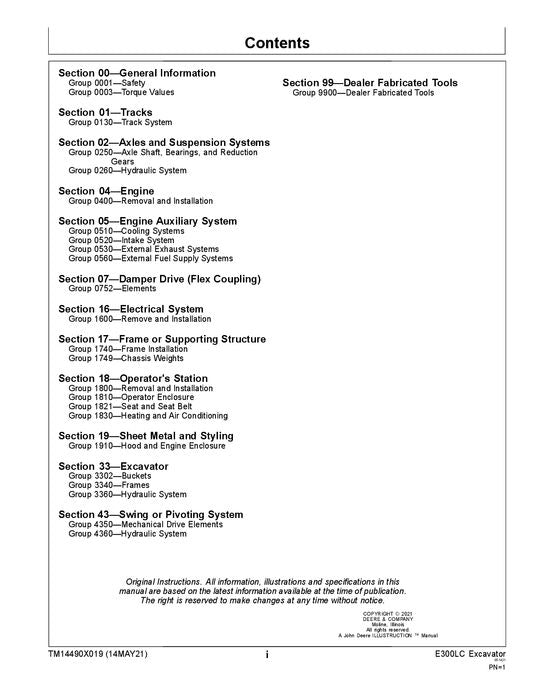 JOHN DEERE E300-II EXCAVATOR REPAIR SERVICE TECHNICAL MANUAL TM14490X019