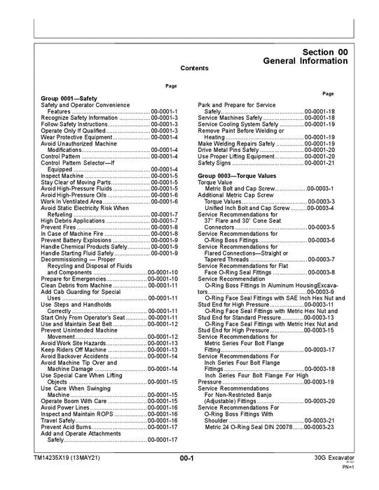 JOHN DEERE 30G EXCAVATOR REPAIR SERVICE TECHNICAL MANUAL TM14235X19