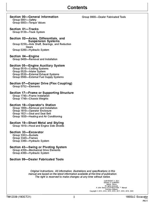 JOHN DEERE 180GLC BAGGER REPARATUR-SERVICEHANDBUCH Nr. 1