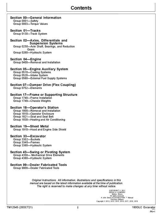 JOHN DEERE 180GLC BAGGER REPARATUR-SERVICEHANDBUCH Nr. 2