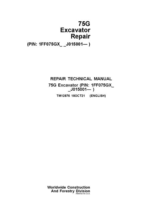 JOHN DEERE 75G EXCAVATOR REPAIR SERVICE MANUAL