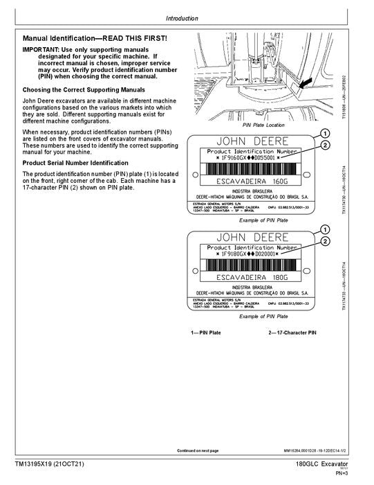 JOHN DEERE 180GLC EXCAVATOR REPAIR SERVICE TECHNICAL MANUAL TM13195X19