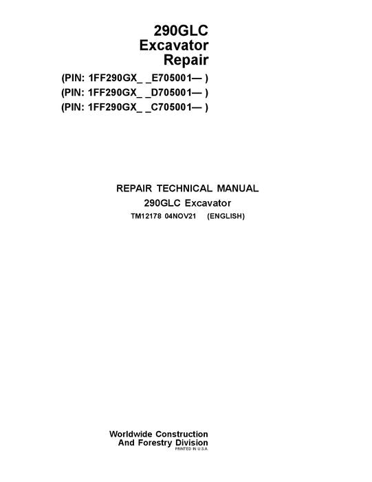 JOHN DEERE 290GLC EXCAVATOR REPAIR SERVICE MANUAL