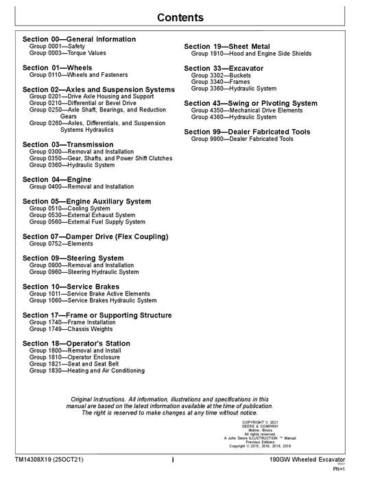 JOHN DEERE 190GW BAGGER REPARATUR-SERVICEHANDBUCH Nr. 2