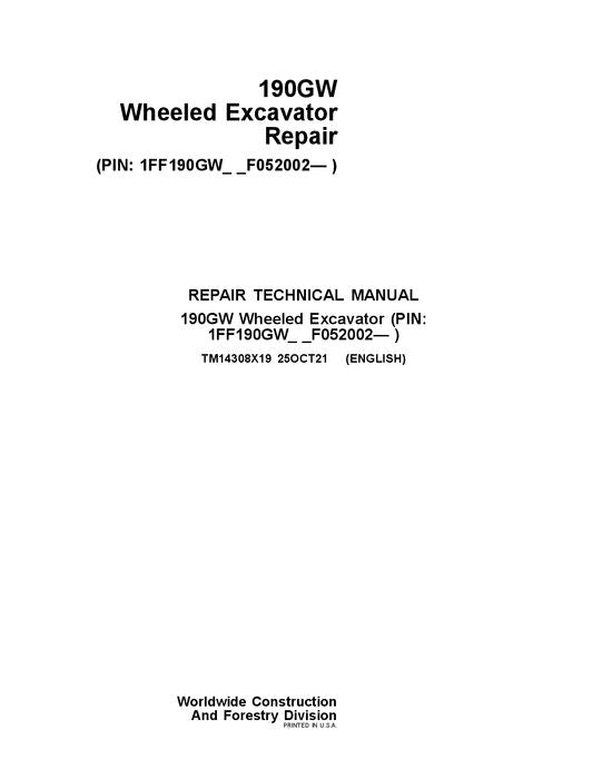 JOHN DEERE 190GW BAGGER REPARATUR-SERVICEHANDBUCH Nr. 2