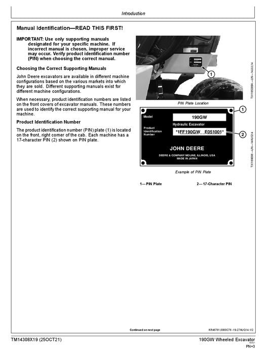 JOHN DEERE 190GW EXCAVATOR REPAIR SERVICE MANUAL #2