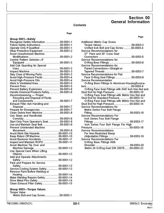 JOHN DEERE 380GLC EXCAVATOR REPAIR SERVICE TECHNICAL MANUAL TM12566