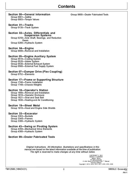 JOHN DEERE 380GLC EXCAVATOR REPAIR SERVICE TECHNICAL MANUAL TM12566