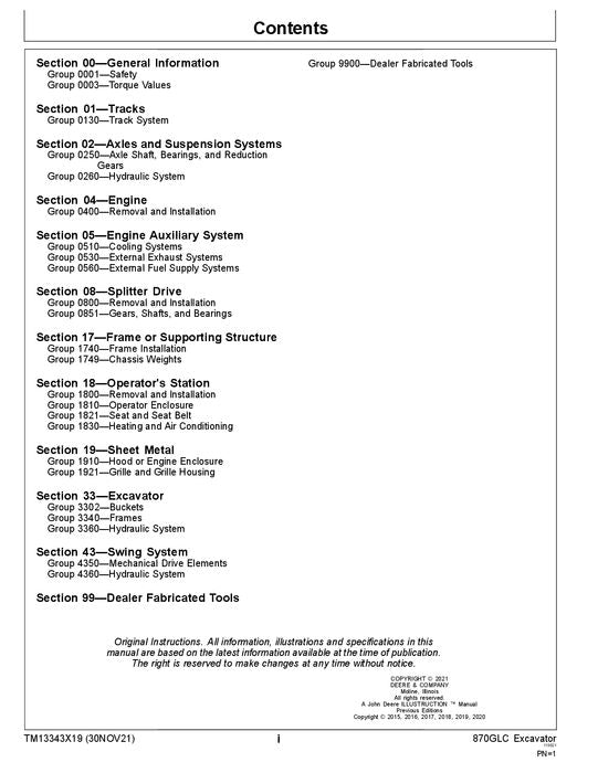 JOHN DEERE 870GLC EXCAVATOR REPAIR SERVICE TECHNICAL MANUAL TM13343X19