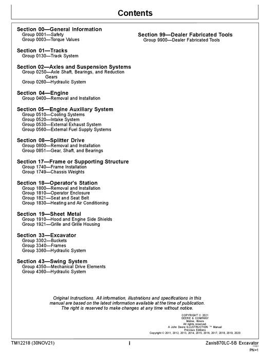 HITACHI ZAXIS 870LC-5B EXCAVATOR REPAIR SERVICE MANUAL