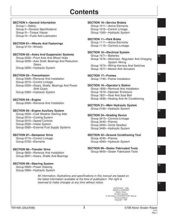 JOHN DEERE 570B GRADER REPAIR SERVICE MANUAL