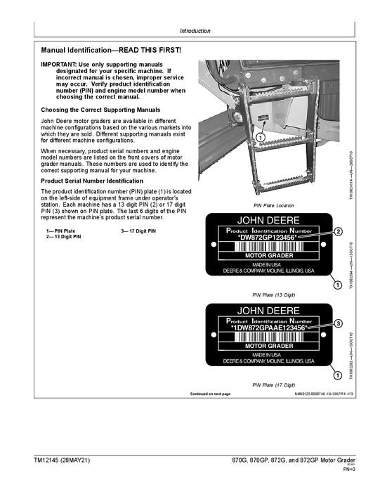 JOHN DEERE 870G 872GP 872G GRADER REPAIR SERVICE MANUAL