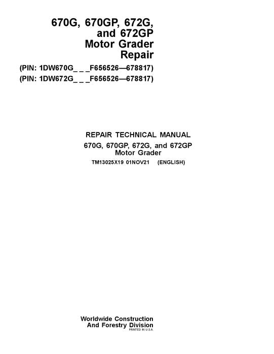 JOHN DEERE 670G 670GP 672G 672GP GRADER REPARATUR-SERVICEHANDBUCH #2