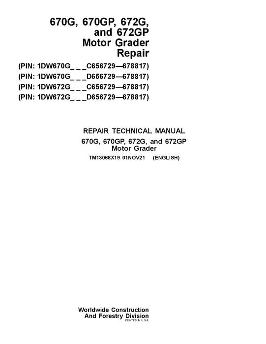 JOHN DEERE 670G 670GP 672G 672GP GRADER REPARATUR-SERVICEHANDBUCH #3