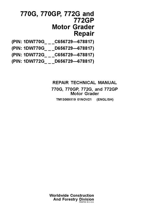 JOHN DEERE 770G 770GP 772G 772GP GRADER REPAIR SERVICE MANUAL #2