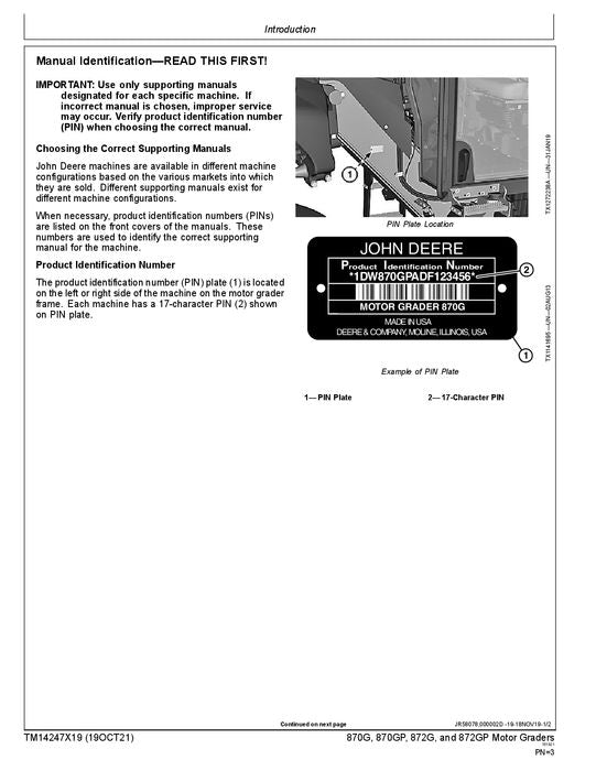 MANUEL DE RÉPARATION ET D'ENTRETIEN DE LA NIVELEUSE JOHN DEERE 870G 870GP 872G 872GP #3