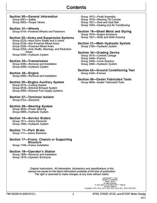 JOHN DEERE 870G 870GP 872G 872GP GRADER REPAIR SERVICE MANUAL #4