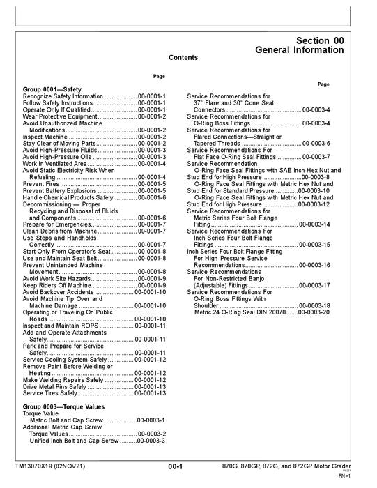 JOHN DEERE 870G 870GP 872G 872GP GRADER REPAIR SERVICE MANUAL #5