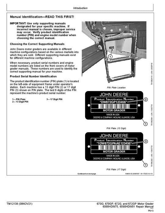 JOHN DEERE 670G 670GP 672G 672GP GRADER REPAIR SERVICE MANUAL #6