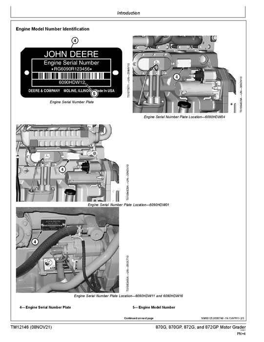 JOHN DEERE 870G 870GP 872G 872GP GRADER REPARATUR-SERVICEHANDBUCH Nr. 6