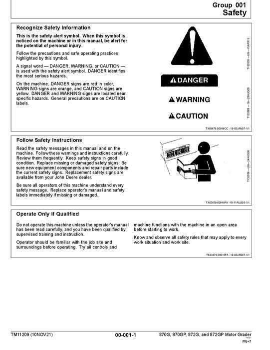 JOHN DEERE 870G 870GP 872G 872GP GRADER REPAIR SERVICE MANUAL #7