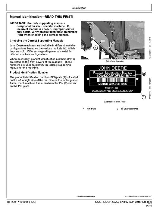 JOHN DEERE 620G 622G GRADER REPARATUR-SERVICEHANDBUCH Nr. 1