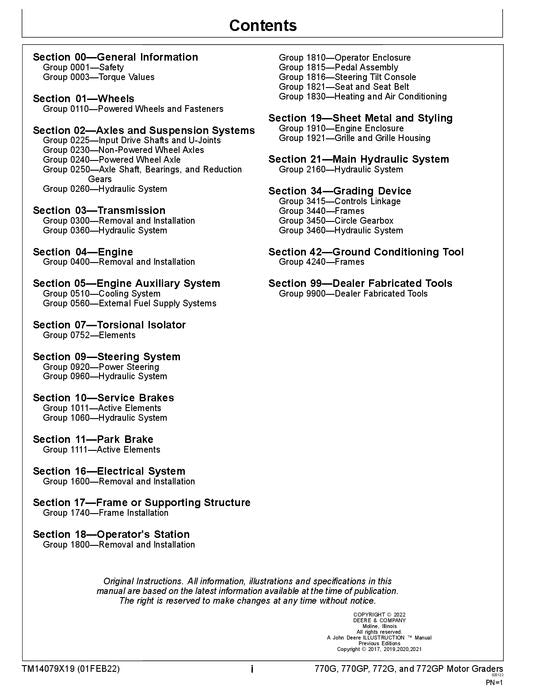 JOHN DEERE 770G 772G GRADER REPAIR SERVICE MANUAL #1