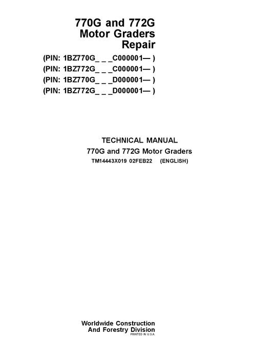 MANUEL D'ENTRETIEN ET DE RÉPARATION DE LA NIVELEUSE JOHN DEERE 770G 772G #2